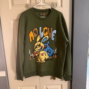 Huge No Love Sweatshirt Crewneck Mens Chenille Patch Bunny Rabbit Sz Large